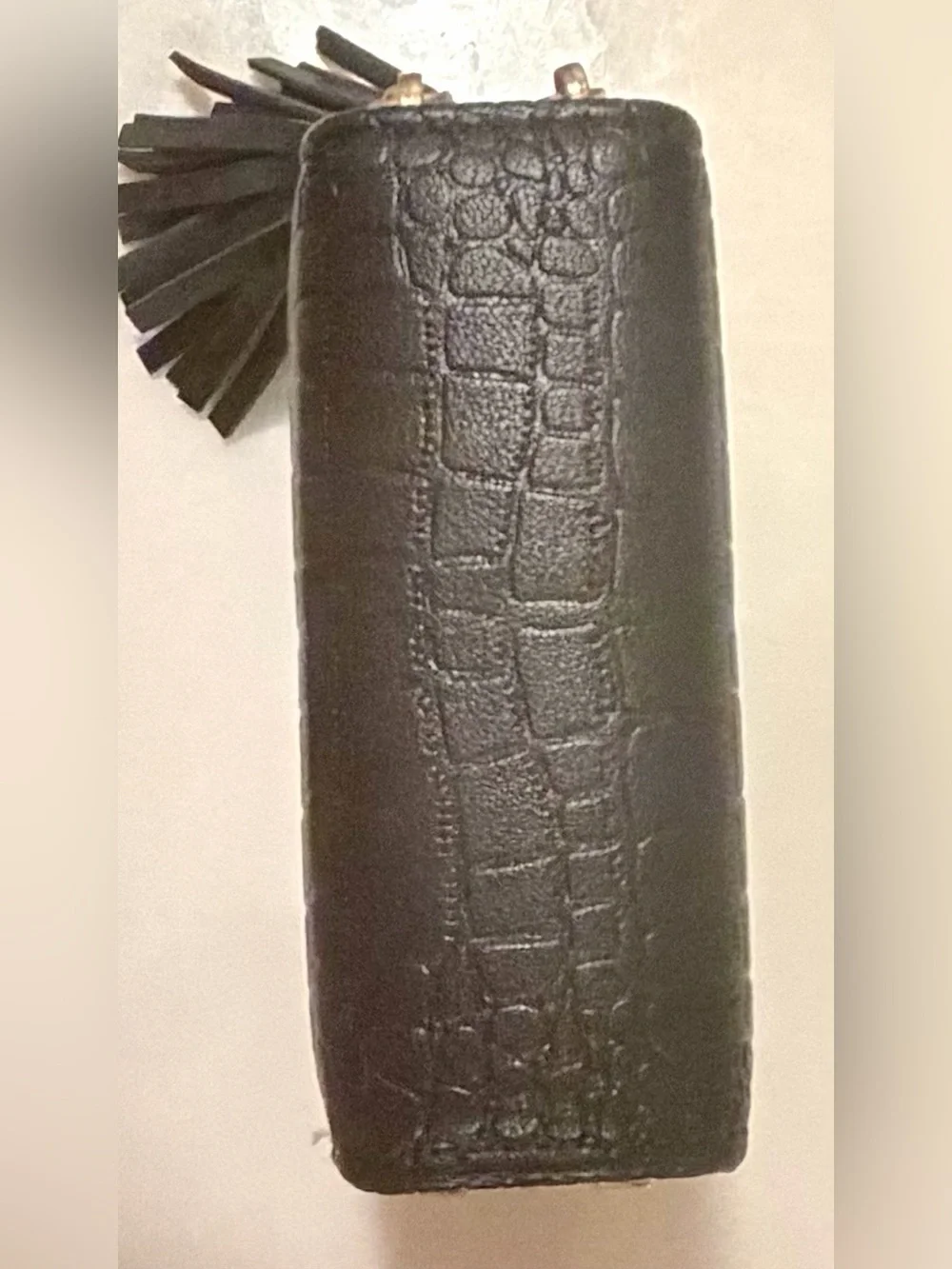 Black Embossed Double Zip Tassle Wallet with Tassels NEW